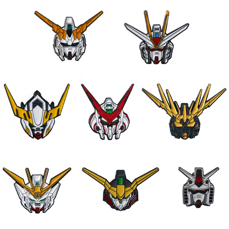 Anime Gundam metal badge brooch 8-pack with colorful mech head designs