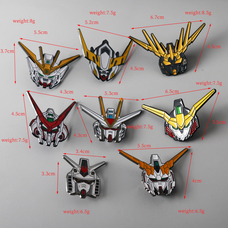 Gundam metal badge brooches with multiple colorful mech head designs