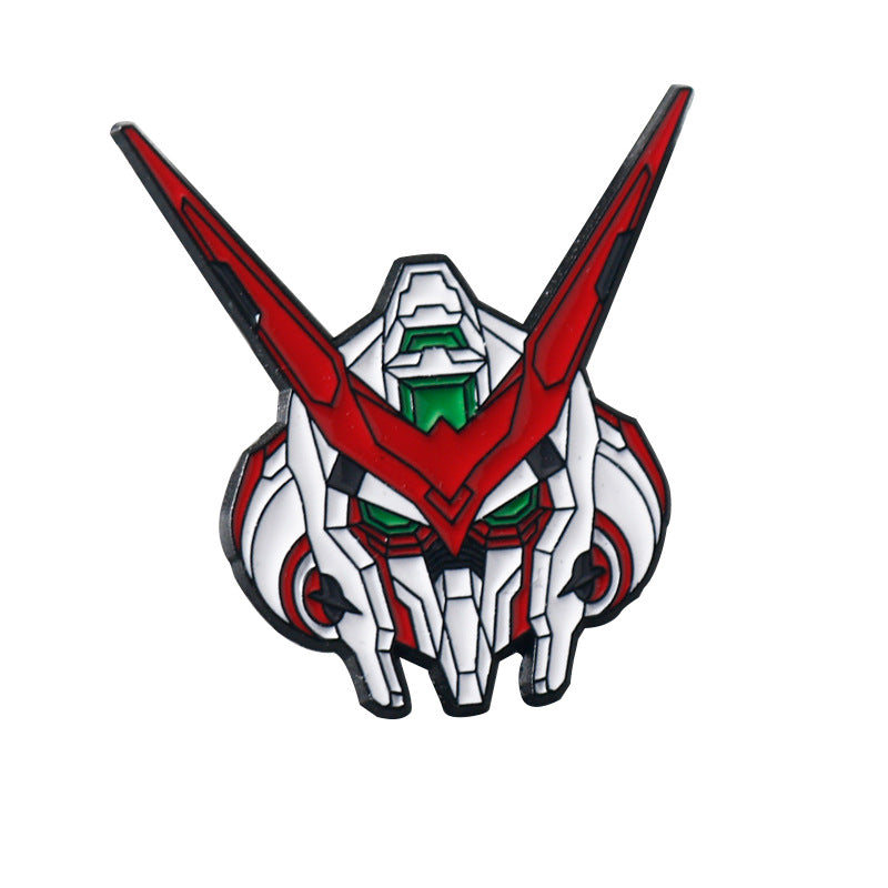 Gundam metal badge brooch: red, white and green robot suit design