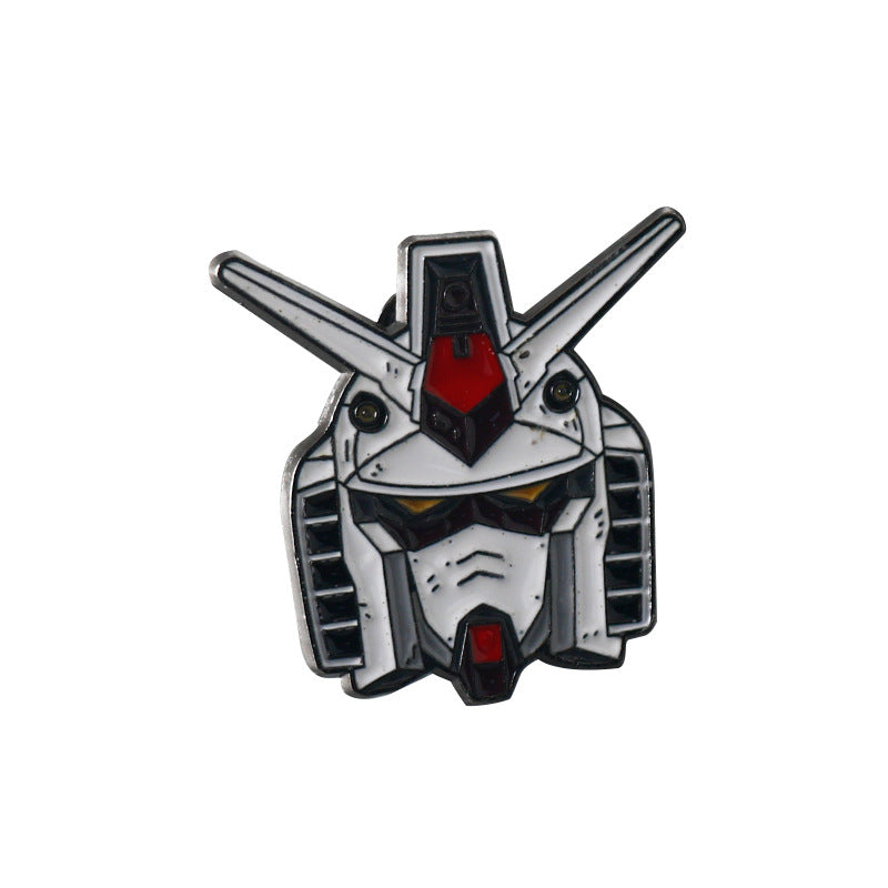 White Gundam metal badge brooch head with red center crest and blue trim