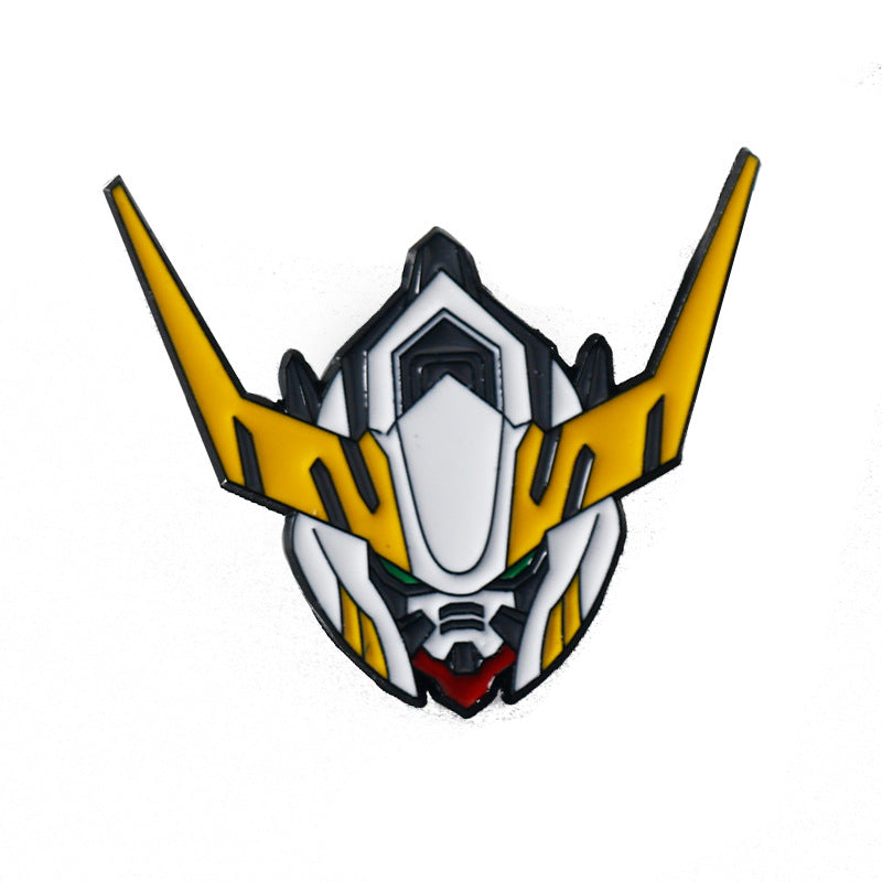 Yellow and white Gundam metal badge brooch head with black face vents