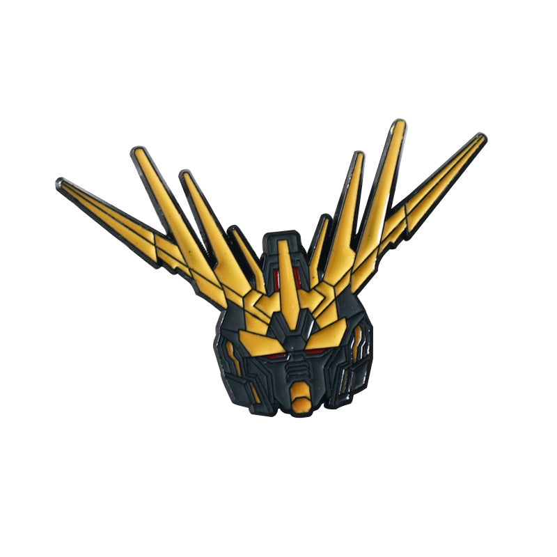 Gold and dark gray Gundam metal badge brooch head with crossed horn-like parts