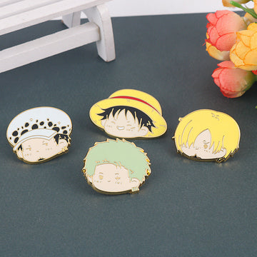 4er Set Metall-Emaille-Buttonpins mit Luffy-, Zoro- und Sanji-Gesichtern (4 Stück)
