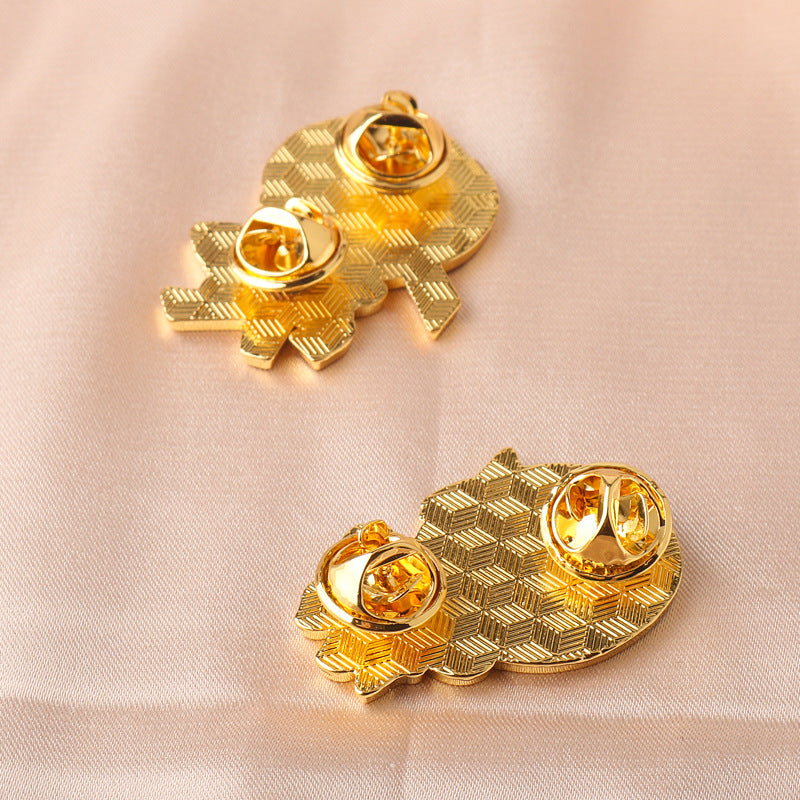 Metal brooch pin backs with posts and clasp, 2pcs gold-tone