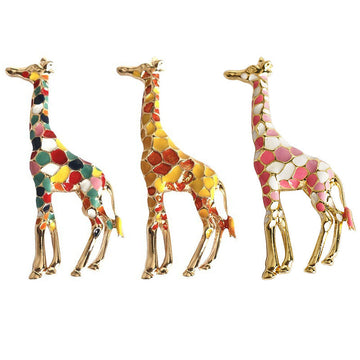 Vibrant giraffe enamel alloy brooch pin set, multicolor, 3-pack