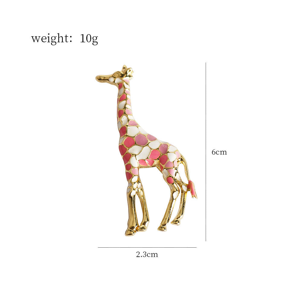 6cm enamel giraffe brooch pin, pink/white spots with gold-tone body and legs