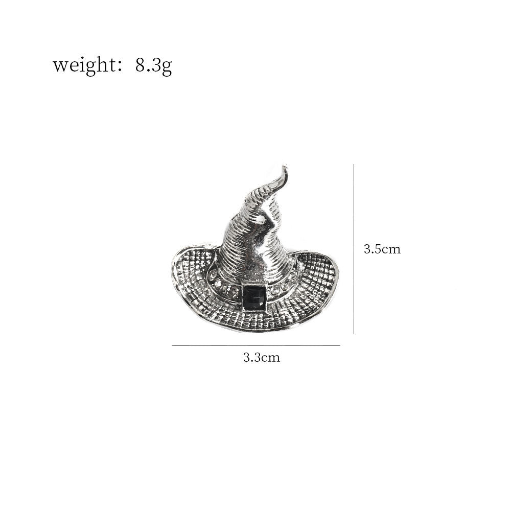 Silver wizard hat brooch pin with black gem, approx. 3.3 x 3.5 cm