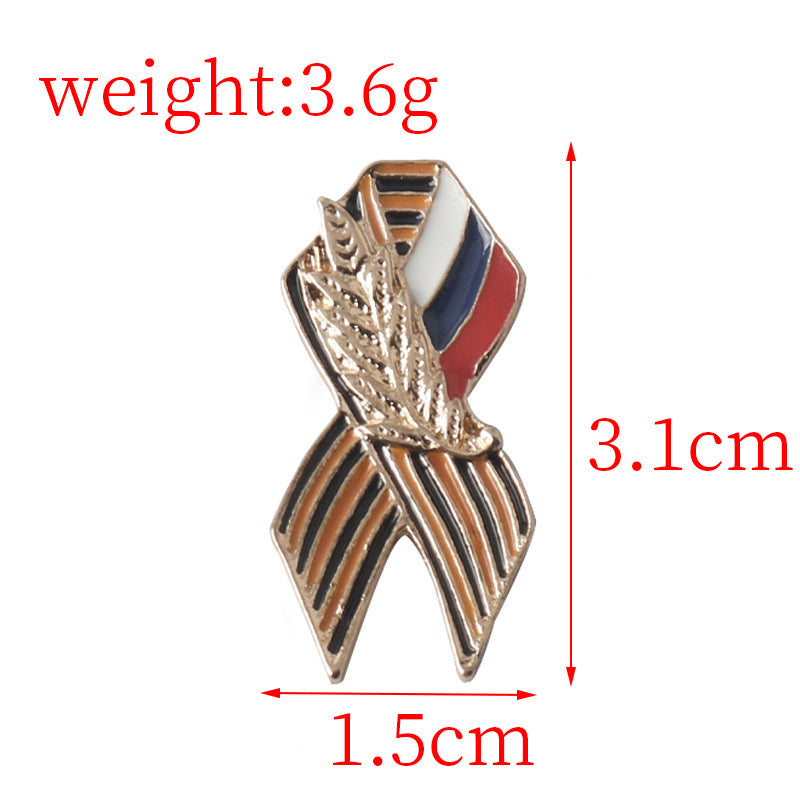 Metall-Brosche mit St.-Georgs-Schleifenmotiv und dreifarbigem Band, 3,1 cm