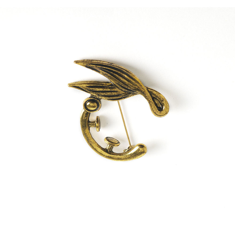 Violet Evergarden auto memories brooch pin, gold-tone crescent with leaf details