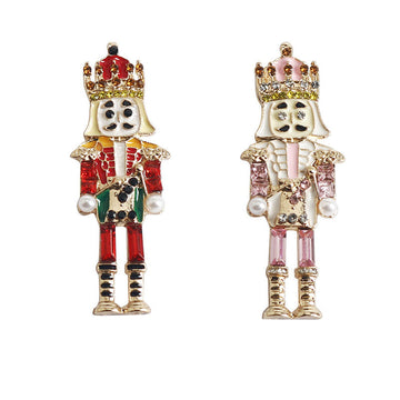 Nutcracker soldatino brooches, red coat gold crown, jeweled details, 2-pack