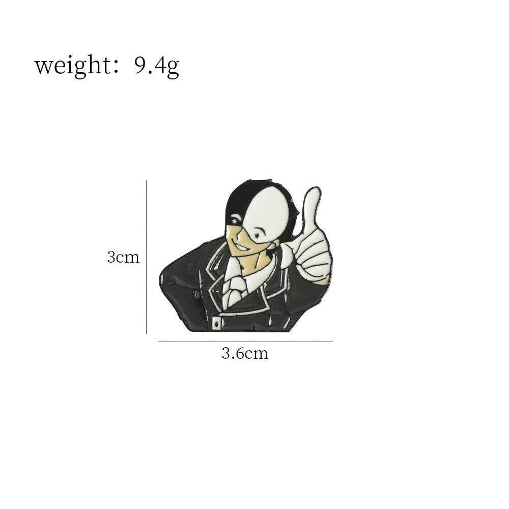 Anime character metal brooch pin, front view, 3.6 cm