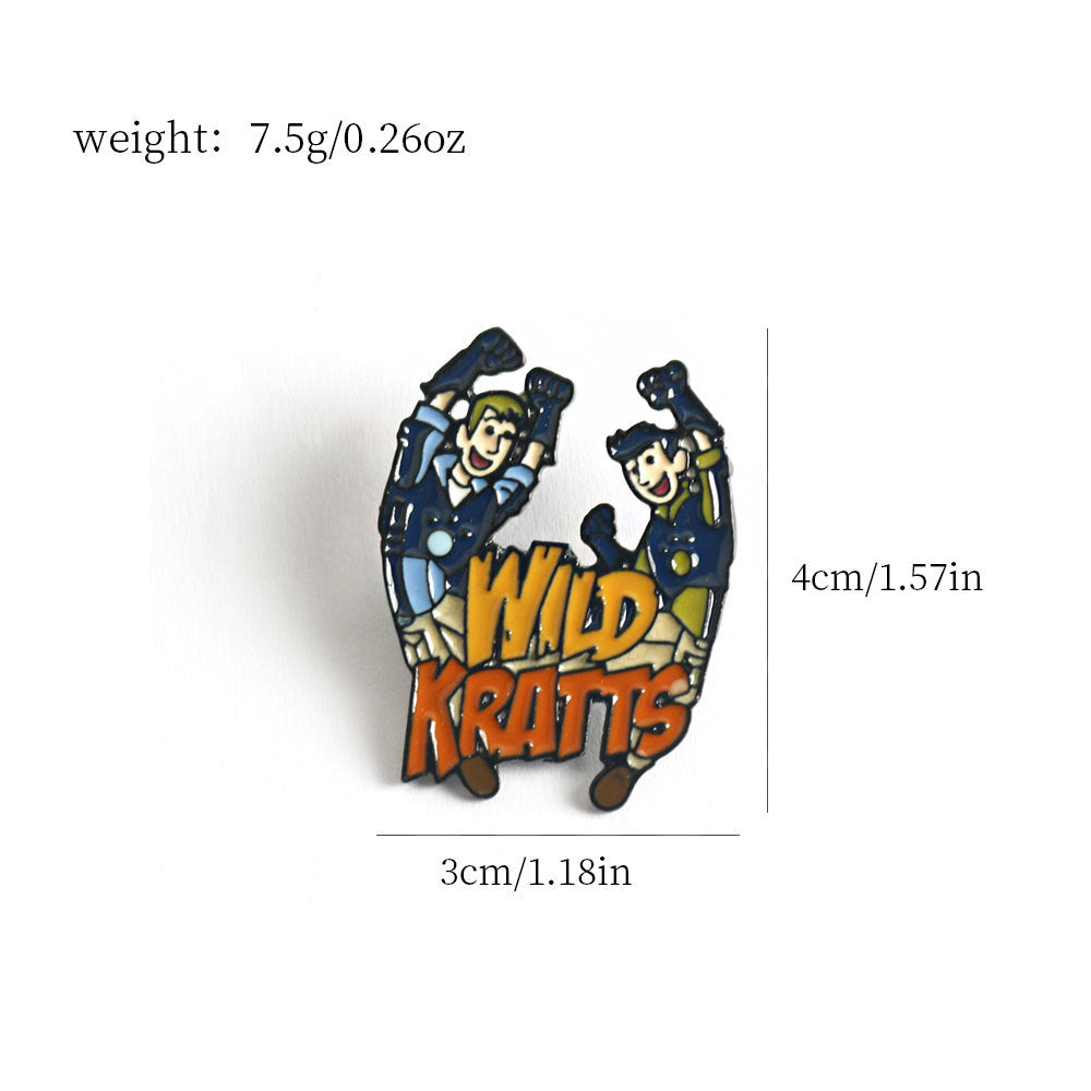 Wild Kratts metal badge pins, 4cm x 3cm, 2-piece animated set