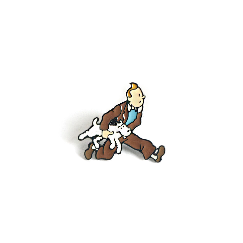 Tintin & Milou metal badge charm, two-piece cartoon character design