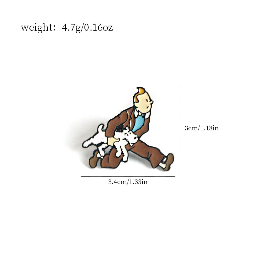 Metal badge charm with Tintin & Milou design, 3.4cm x 3cm