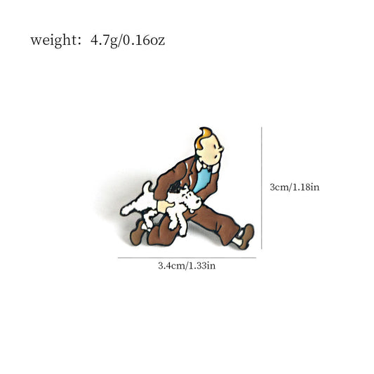 Tintin and Milou Metal Badge - Classic Cartoon Charm 2PCS
