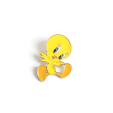 Yellow Tweety character metal badge with enamel look, 2-piece set