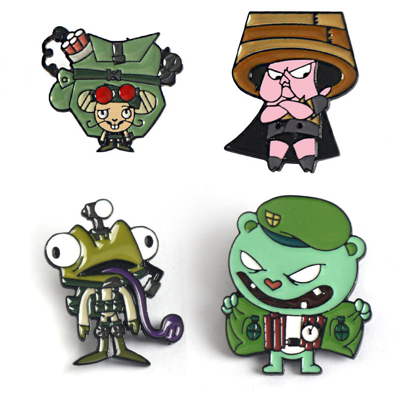 Happy Tree Friends Emaille-Pin 4er-Set mit vier bunten Figuren