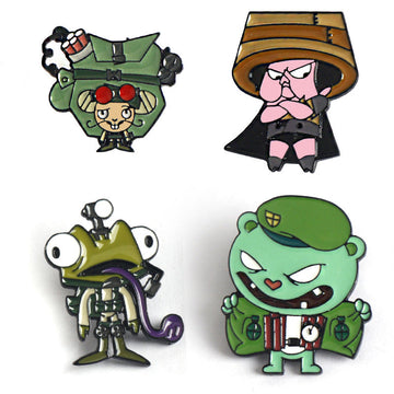 Happy Tree Friends Emaille-Pin 4er-Set mit vier bunten Figuren