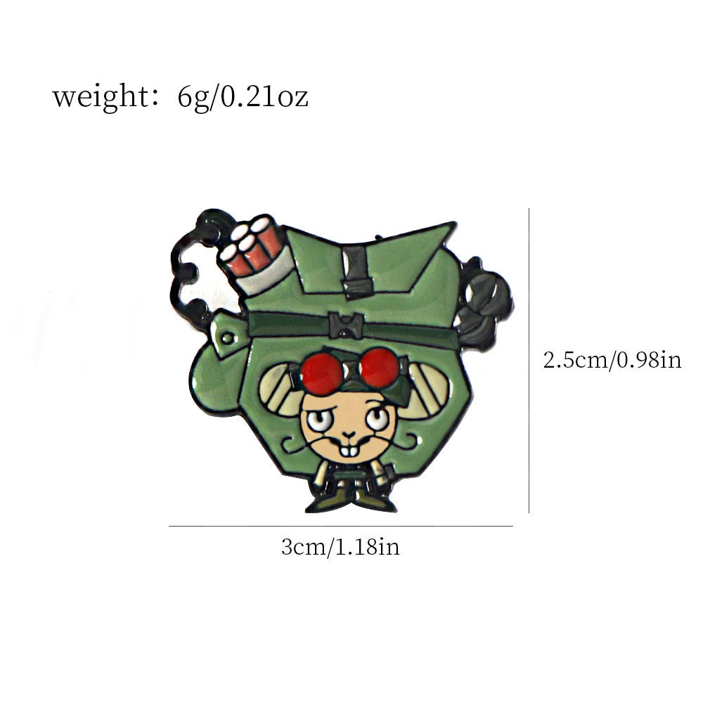 Grüner Happy Tree Friends Emaille-Pin mit Hut, roten Augen und gepanzertem Look