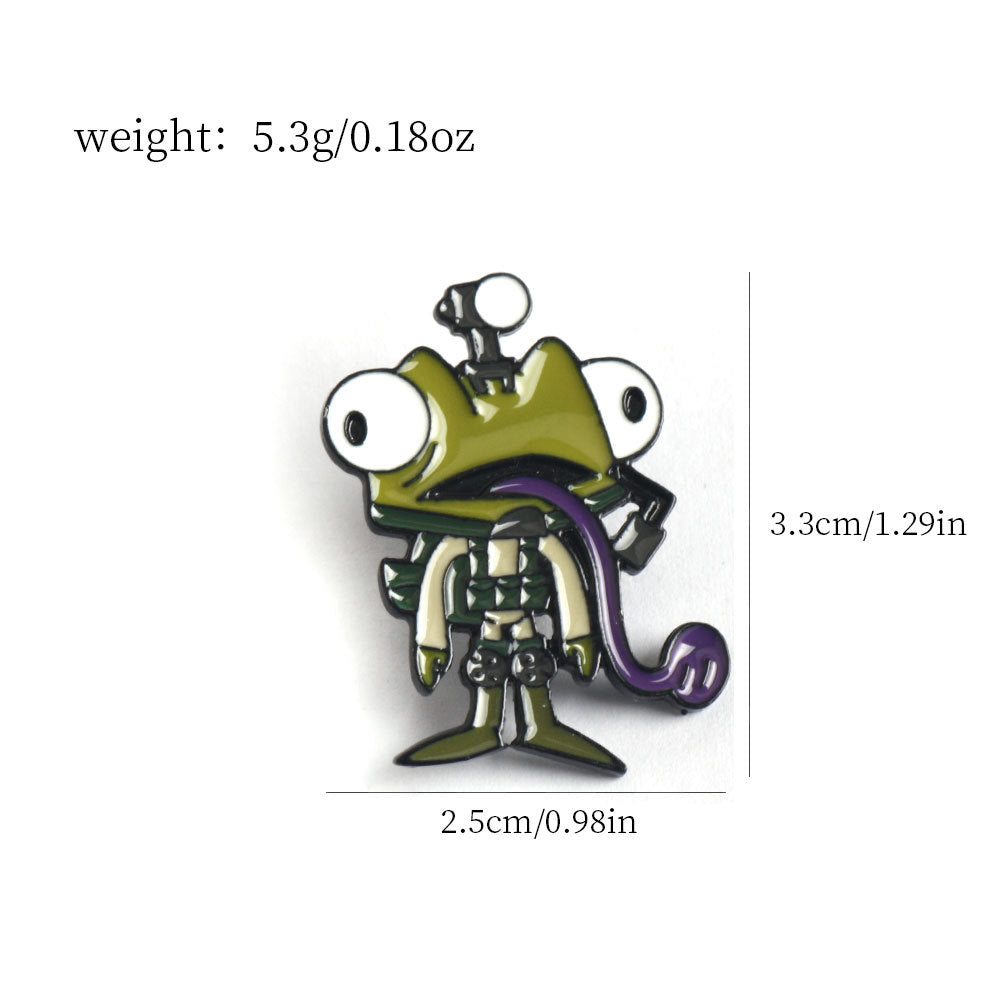 Gelb-grüner Happy Tree Friends Emaille-Pin mit schwarzem Outfit und violettem Schwanz