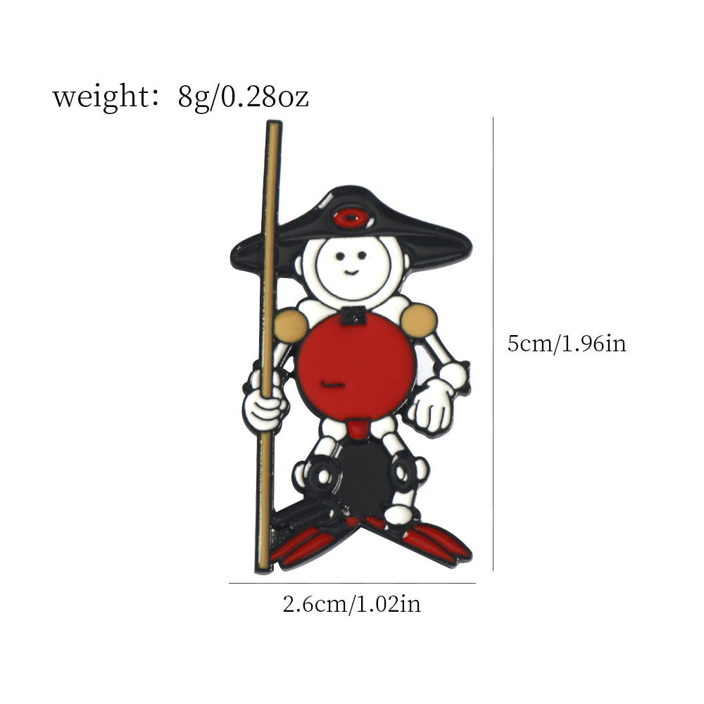 Little Brother brooch pin, approx 5cm x 2.6cm, red shield character design