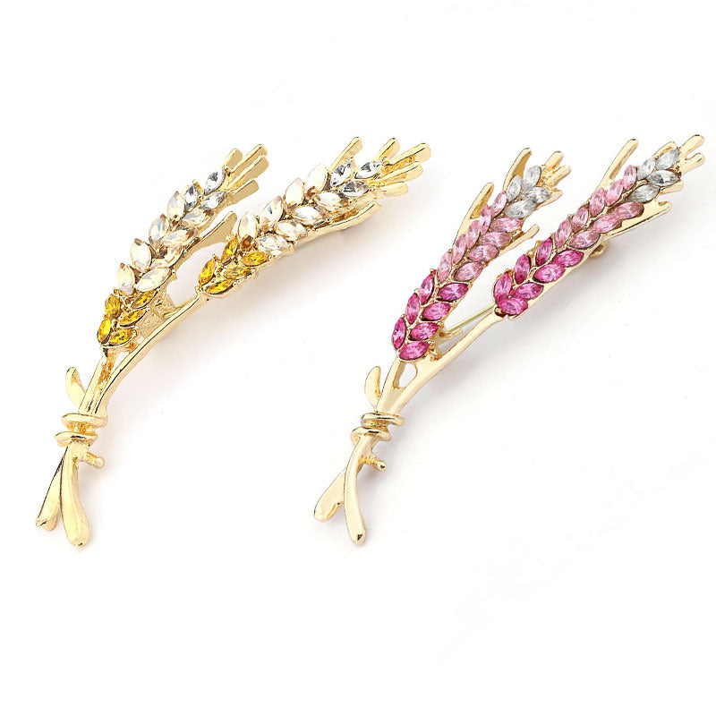 Wheat sheaf brooch pins, yellow and pink stone set, 2 pack