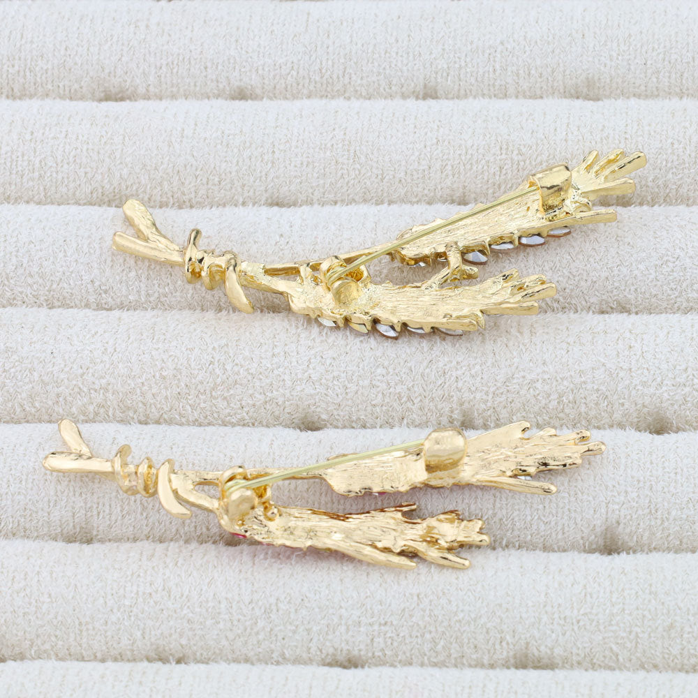 Wheat sheaf brooch pins on clasp, gold tone with yellow and pink stones