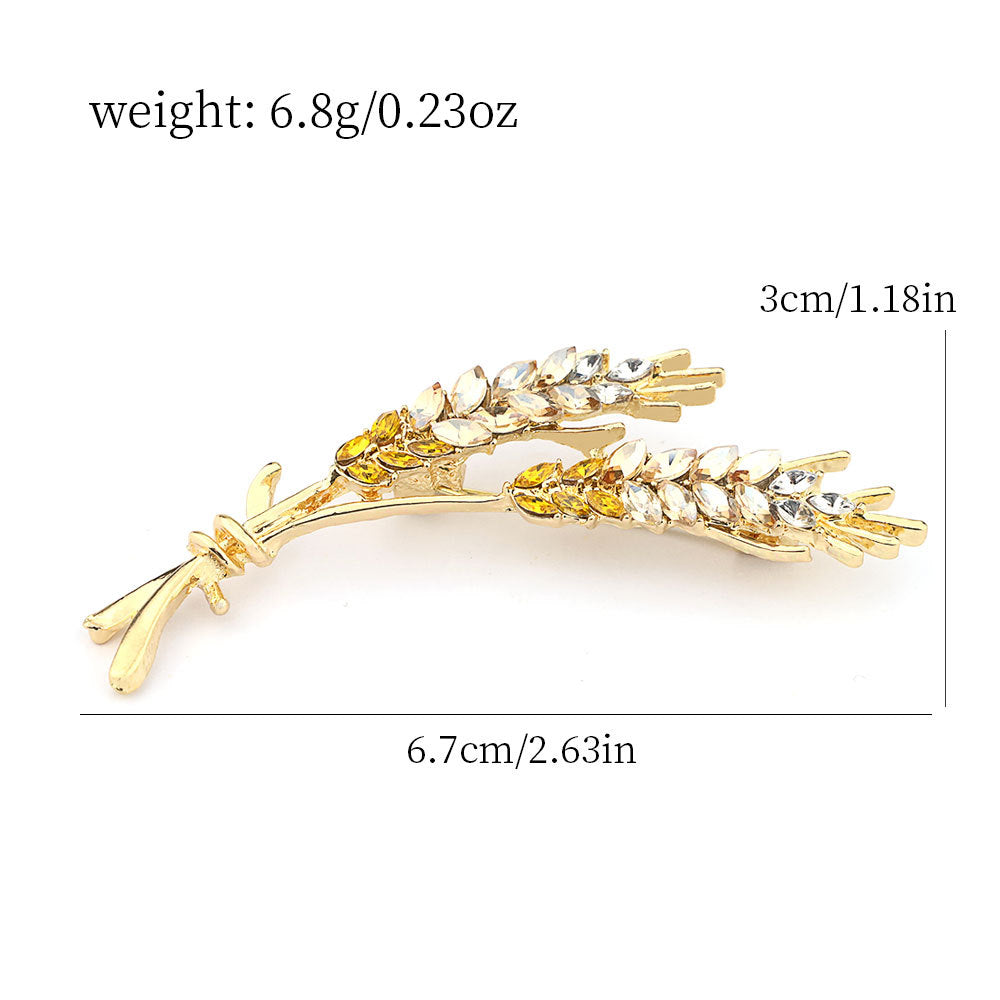 Wheat sheaf brooch pin with gold tone and yellow/clear stones