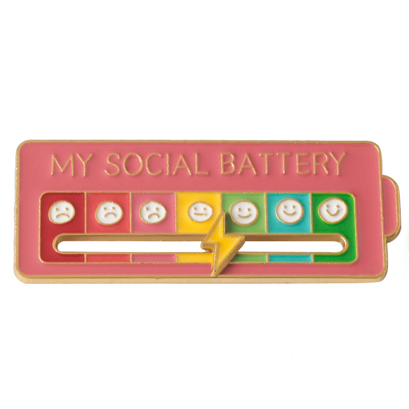 MY SOCIAL BATTERY slider pin with rainbow mood faces and smiley icons