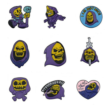 Purple Halloween Skull King turban brooch pins, 9-pack enamel skull motifs