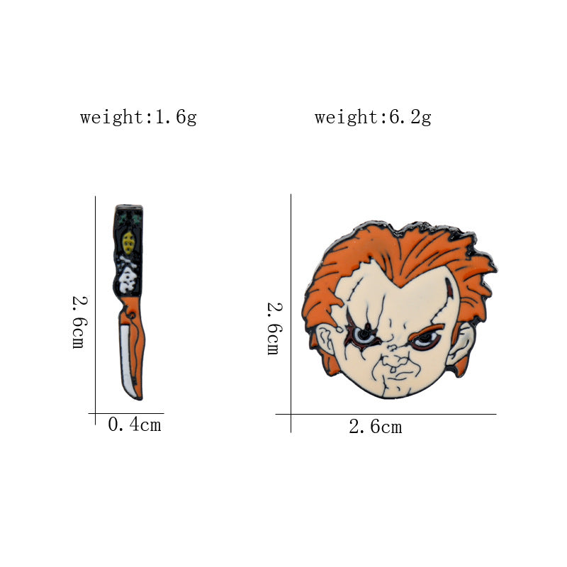Knife brooch 2.6×0.4 cm; character brooch 2.6×2.6 cm (2-pack)