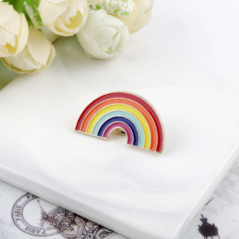 Small rainbow bridge metal brooch with multicolor stripes, no cloud accents