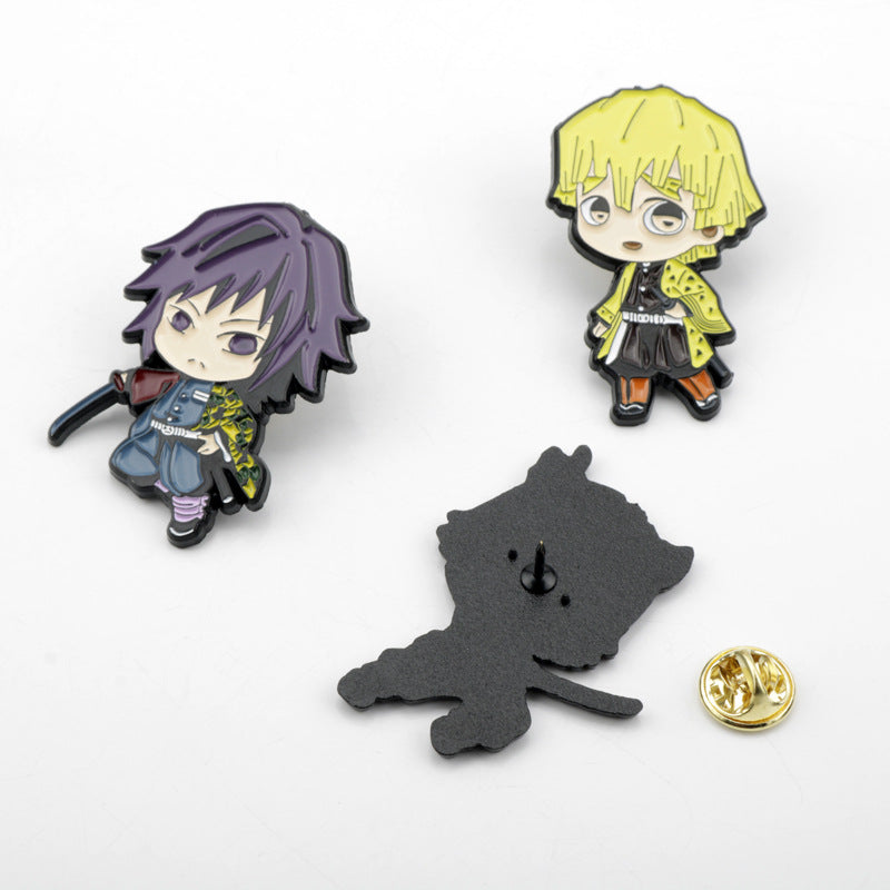 Enamel anime metal brooch pins with clutch back shown for character designs