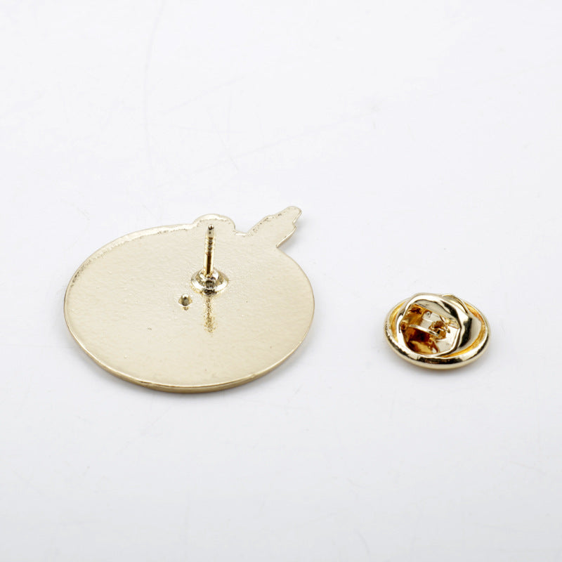 Gold-tone brooch pin back with post and safety clasp, round backing plate