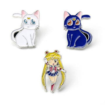 Sailor Moon Luna Alloy Brooch Set: weißes Katzen-Luna, blaues Katzen-Luna, Figuren-Brosche