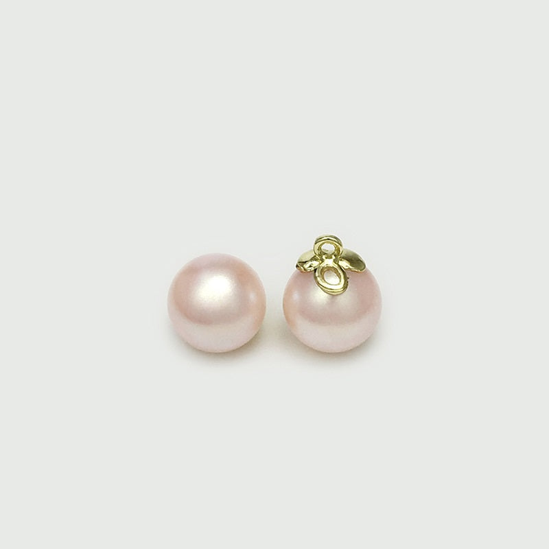 10mm round pearl buttons with golden loop, pink