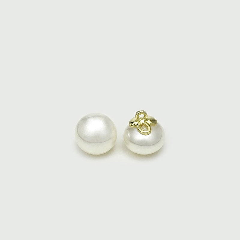 Oval pearl buttons, white, gold loop, front and shank side