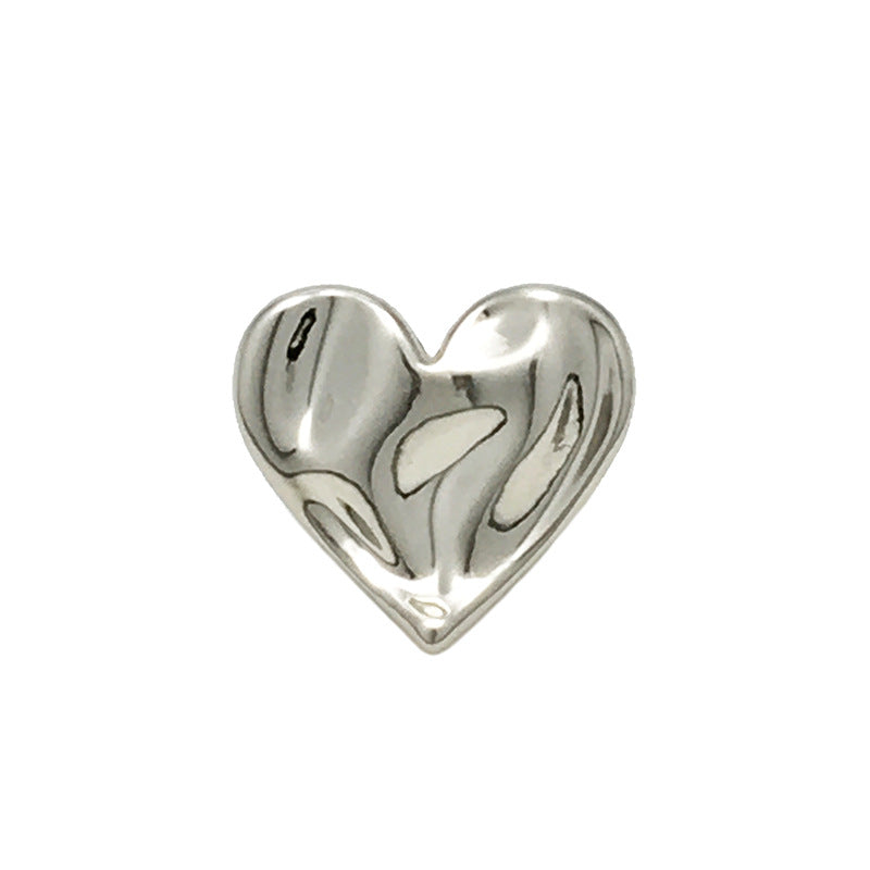 Silver heart metal button with loop, concave-convex design