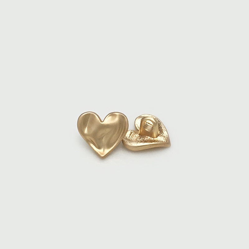Gold heart metal button with loop, concave-convex front and back