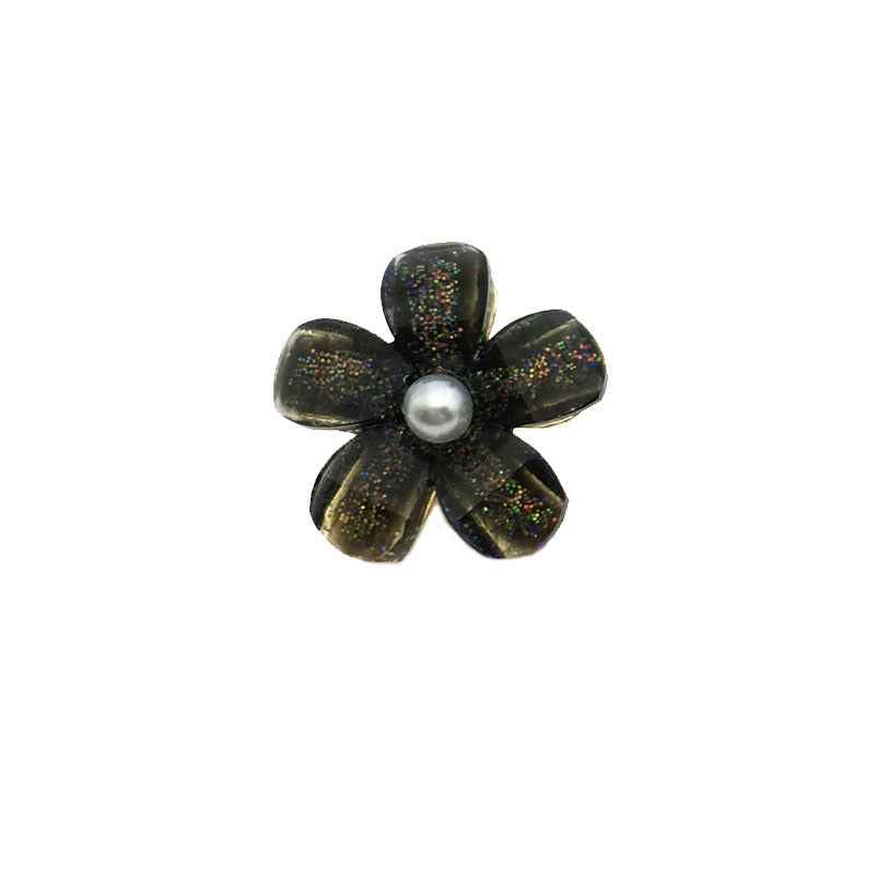 Black flower pearl metal button, five-petal design with white center pearl.