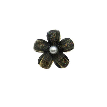 Black flower pearl metal button, five-petal design with white center pearl.