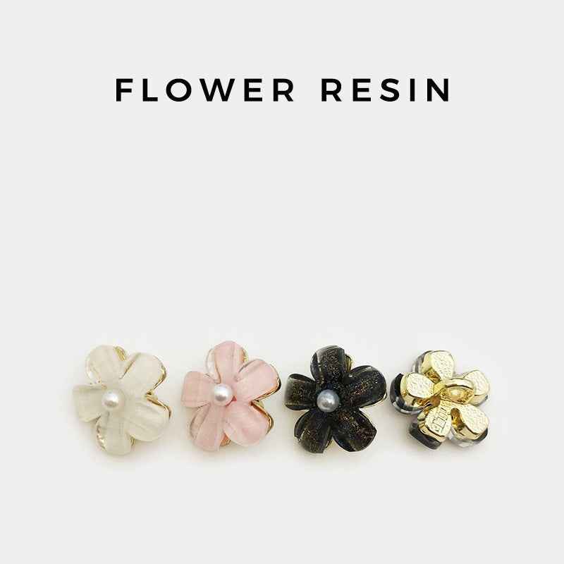 Assorted flower pearl metal buttons with pearl centers: white, pink, and dark tones.