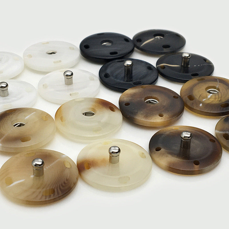 Resin-Klickverschlüsse für Mäntel, gemischte Farben (weiß, schwarz, braun), runde Metallstifte