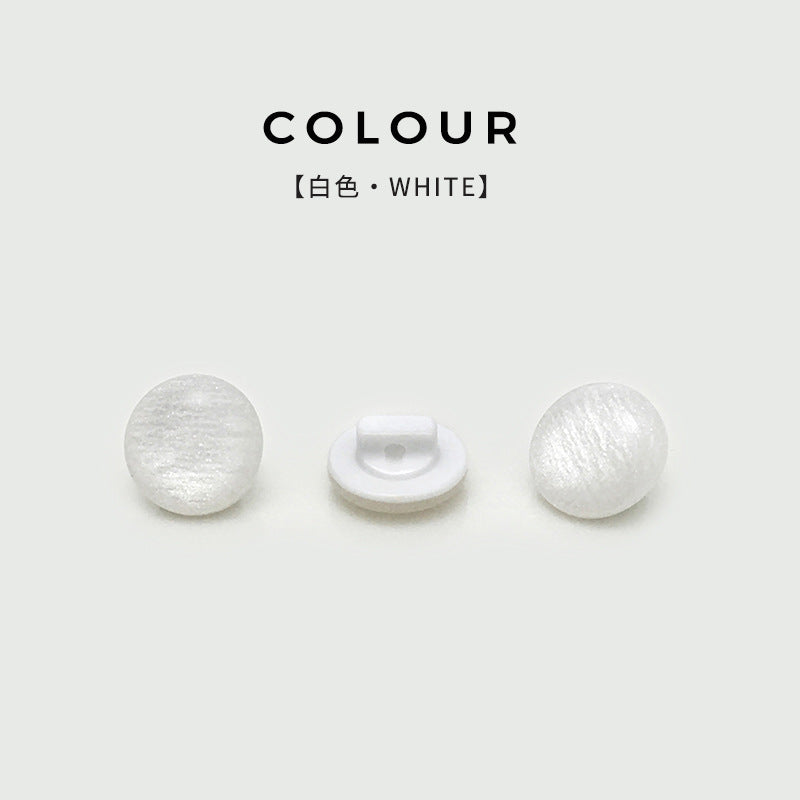 11mm round pearlized resin shirt button, white, front and shank back