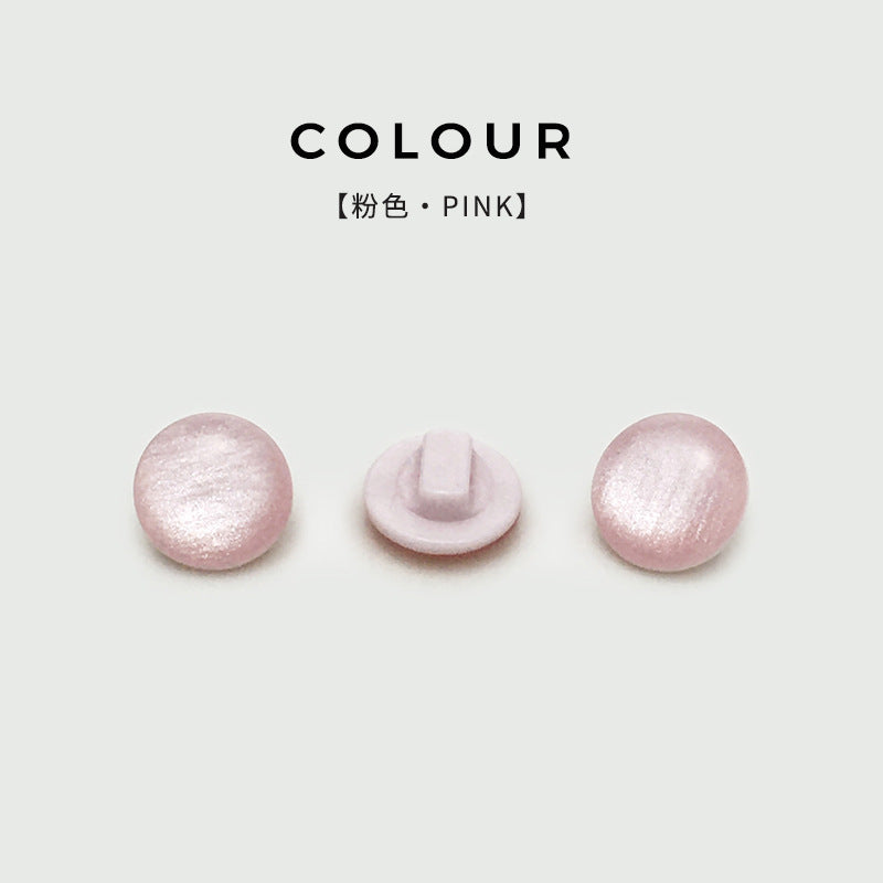 11mm round pearlized resin shirt button, pink, front and shank back