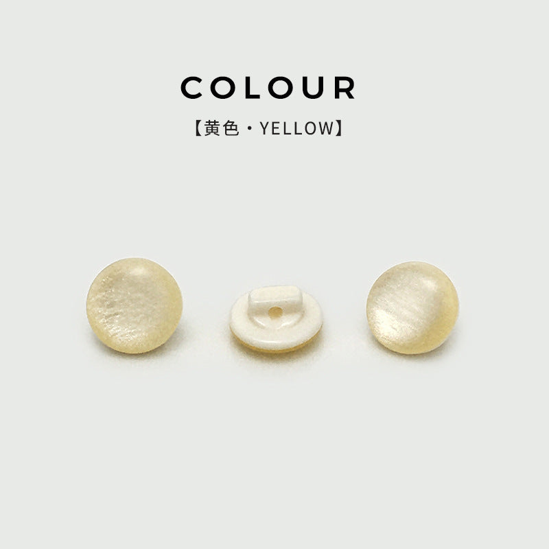 11mm round pearlized resin shirt button, yellow, front and shank back