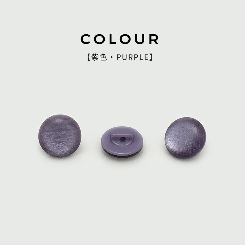 11mm round pearlized resin shirt button, purple, front and shank back