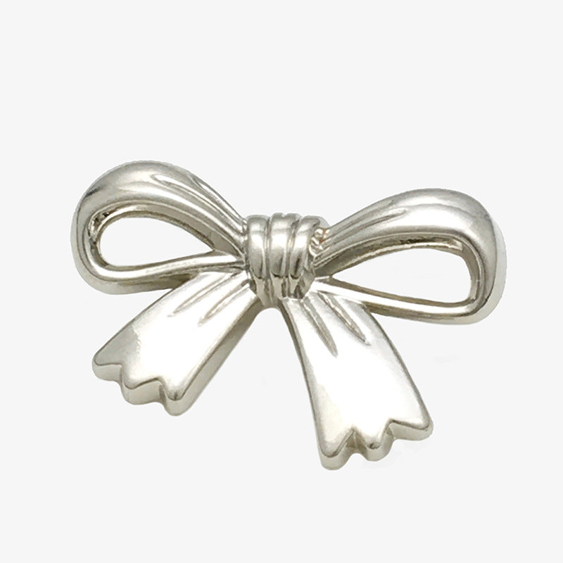 Silver bow metal buttons, hollow, shank; hand-sewn set, 20 pcs