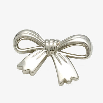Silver bow metal buttons, hollow, shank; hand-sewn set, 20 pcs