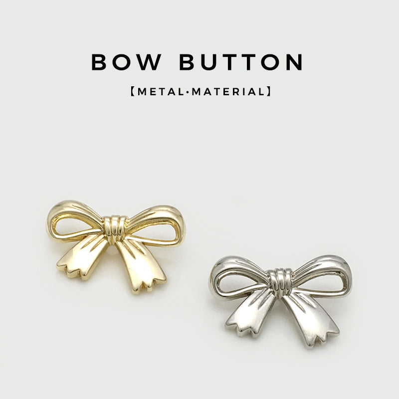 Gold & silver bow metal buttons with shank, hollow, hand-sewn, 20 pcs